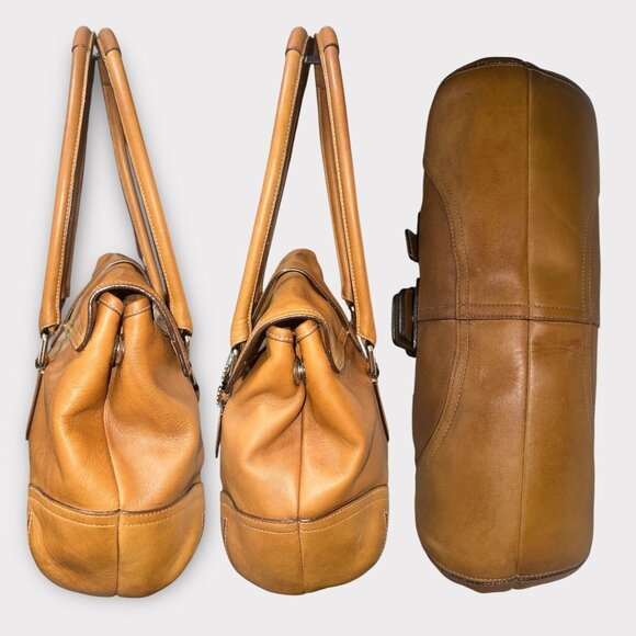 VTG Coach Soho Hampton Buckle Flap Satchel 9550 Tan Leather Nickel Y2K Bag - Picture 4 of 8